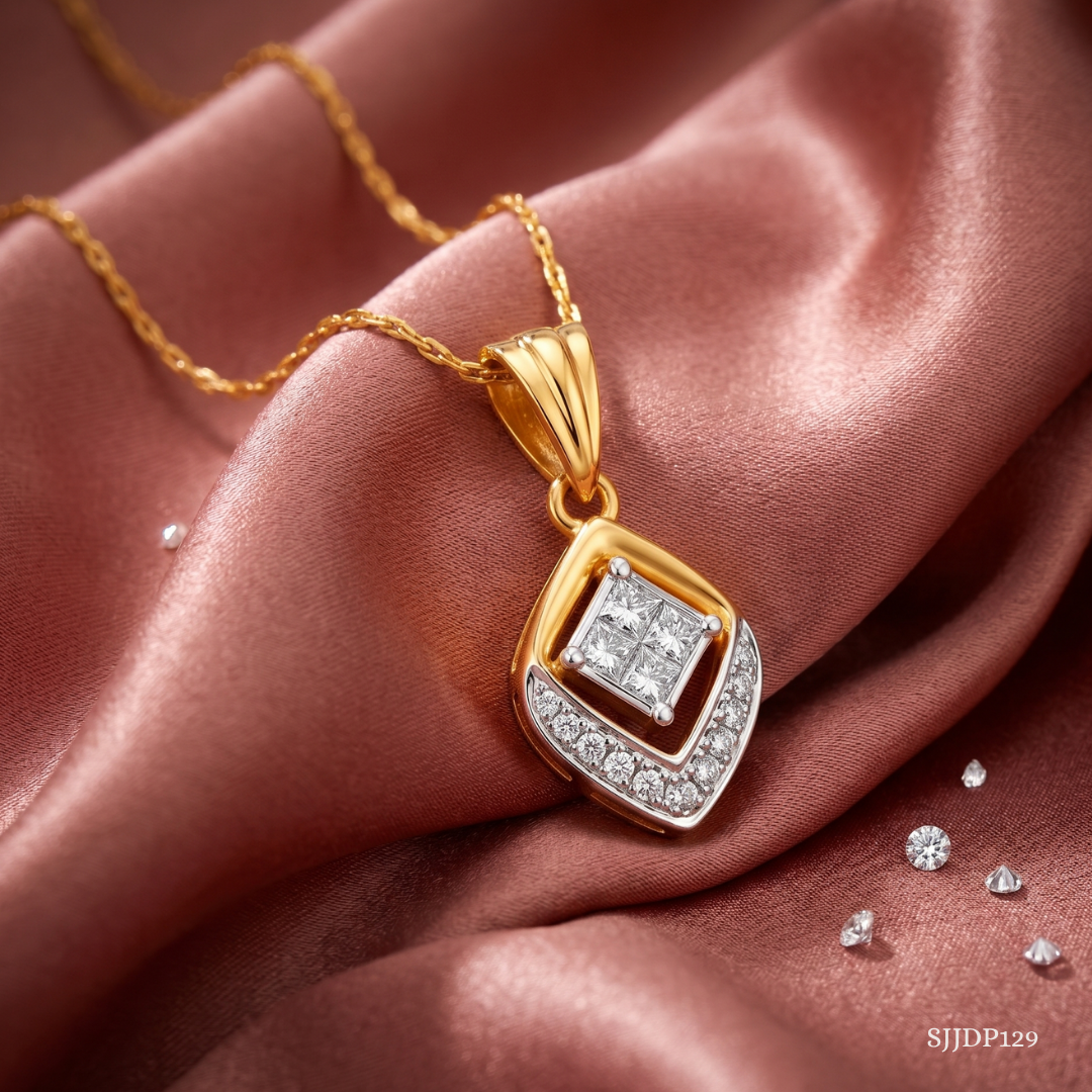 SJJDP129 | Rhombic Diamond Pendant Earrings Set