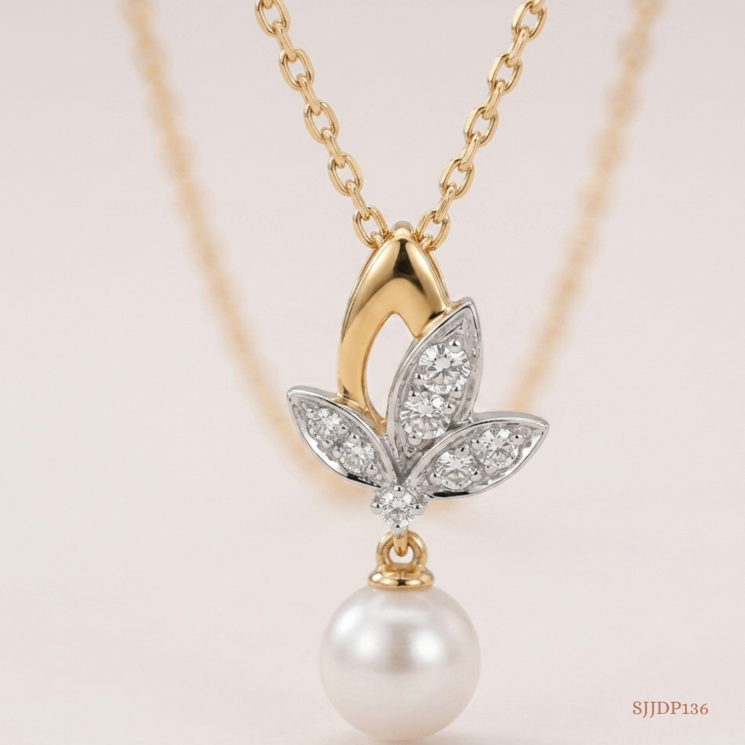 SJJDP136 | Lotus Elegance Pearl Diamond Pendant
