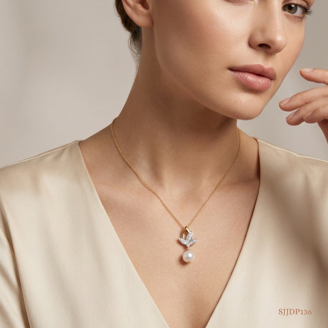 SJJDP136 | Lotus Elegance Pearl Diamond Pendant