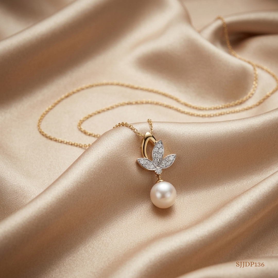 SJJDP136 | Lotus Elegance Pearl Diamond Pendant