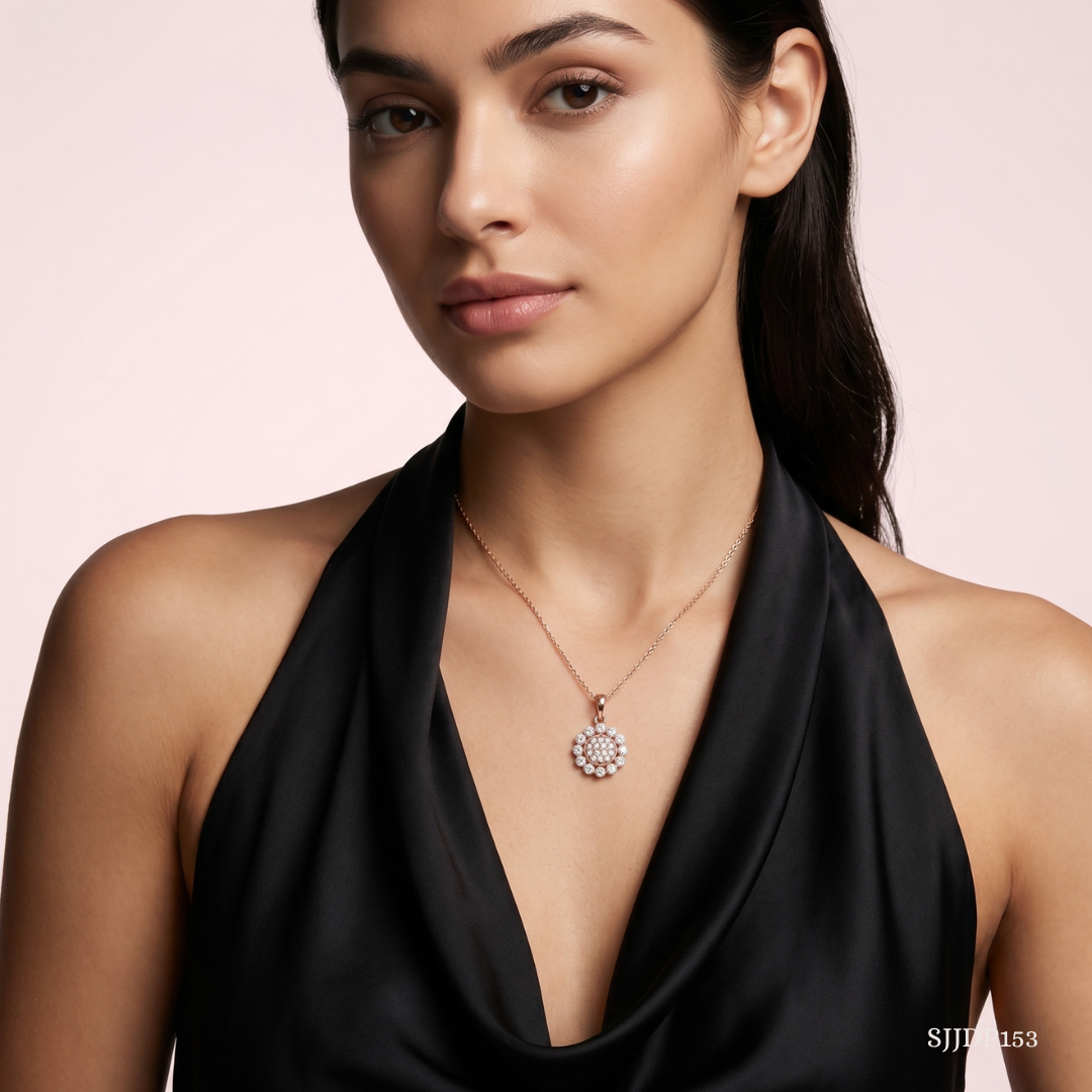 SJJDP153 | Chic Rosette Diamond Floral Pendant