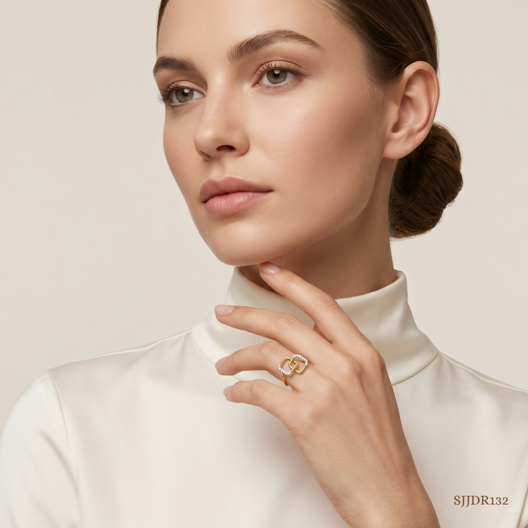 SJJDR132 | Linked Square Diamond Contemporary Ring