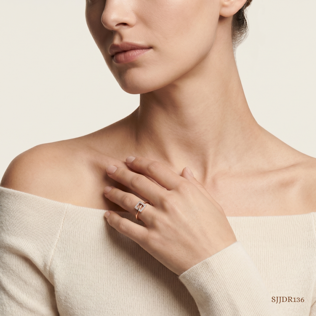 SJJDR136 | Square Buckle Diamond Statement Ring