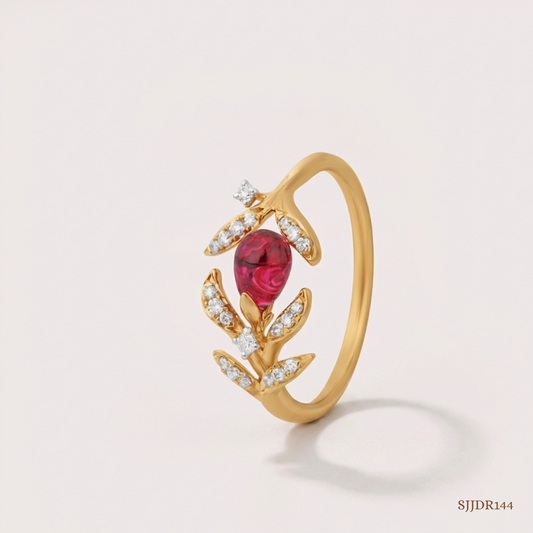 SJJDR144 | Crimson Blossom Diamond Floral Ring