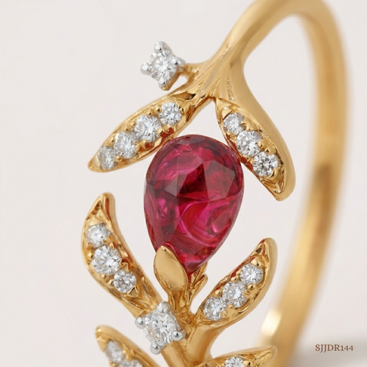 SJJDR144 | Crimson Blossom Diamond Floral Ring
