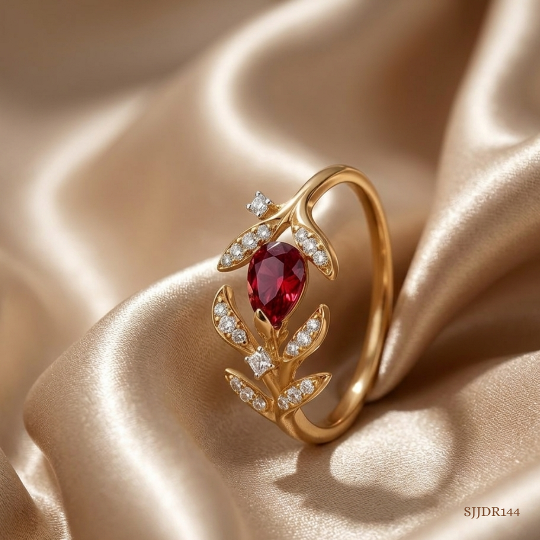 SJJDR144 | Crimson Blossom Diamond Floral Ring