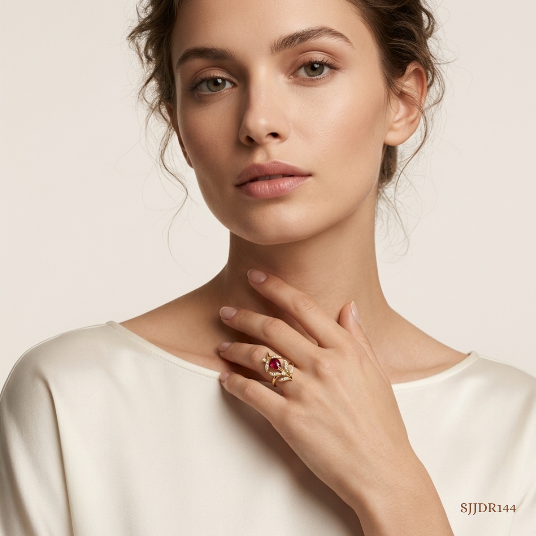 SJJDR144 | Crimson Blossom Diamond Floral Ring