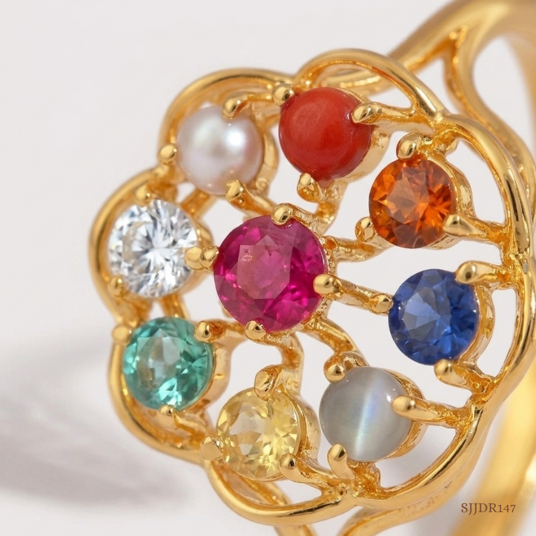 SJJDR147 | Majestic Navratna Diamond Statement Ring