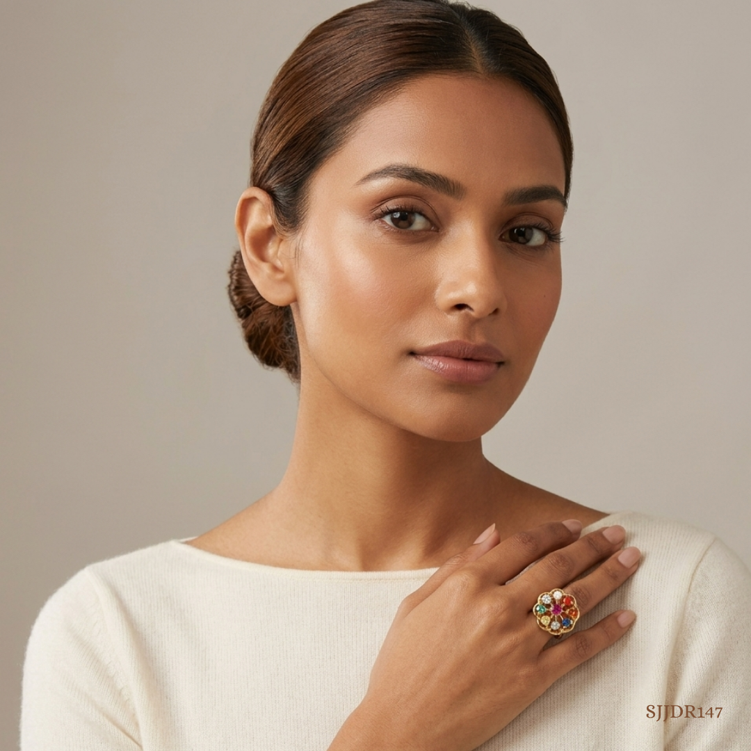 SJJDR147 | Majestic Navratna Diamond Statement Ring