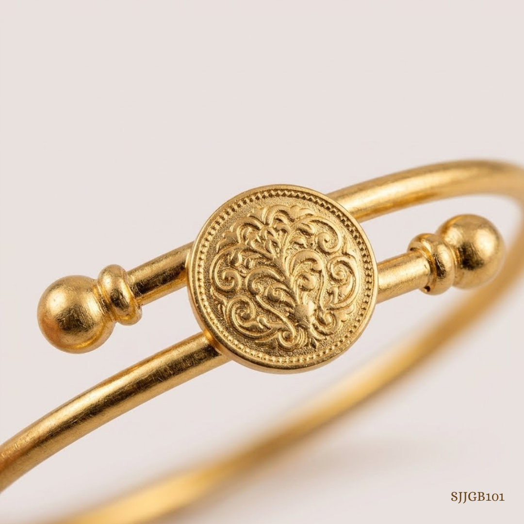 SJJGB101 | Traditional Temple Design Gold Bangle with Intricate Heritage Craftsmanship