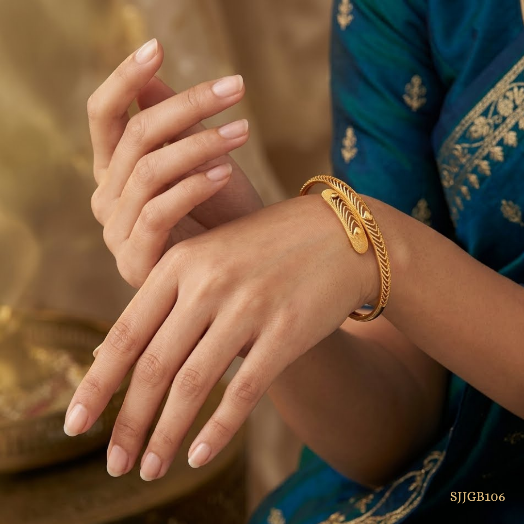 SJJGB106 | Tiny Twist Elegant Gold Bangle with Modern Minimal Appeal