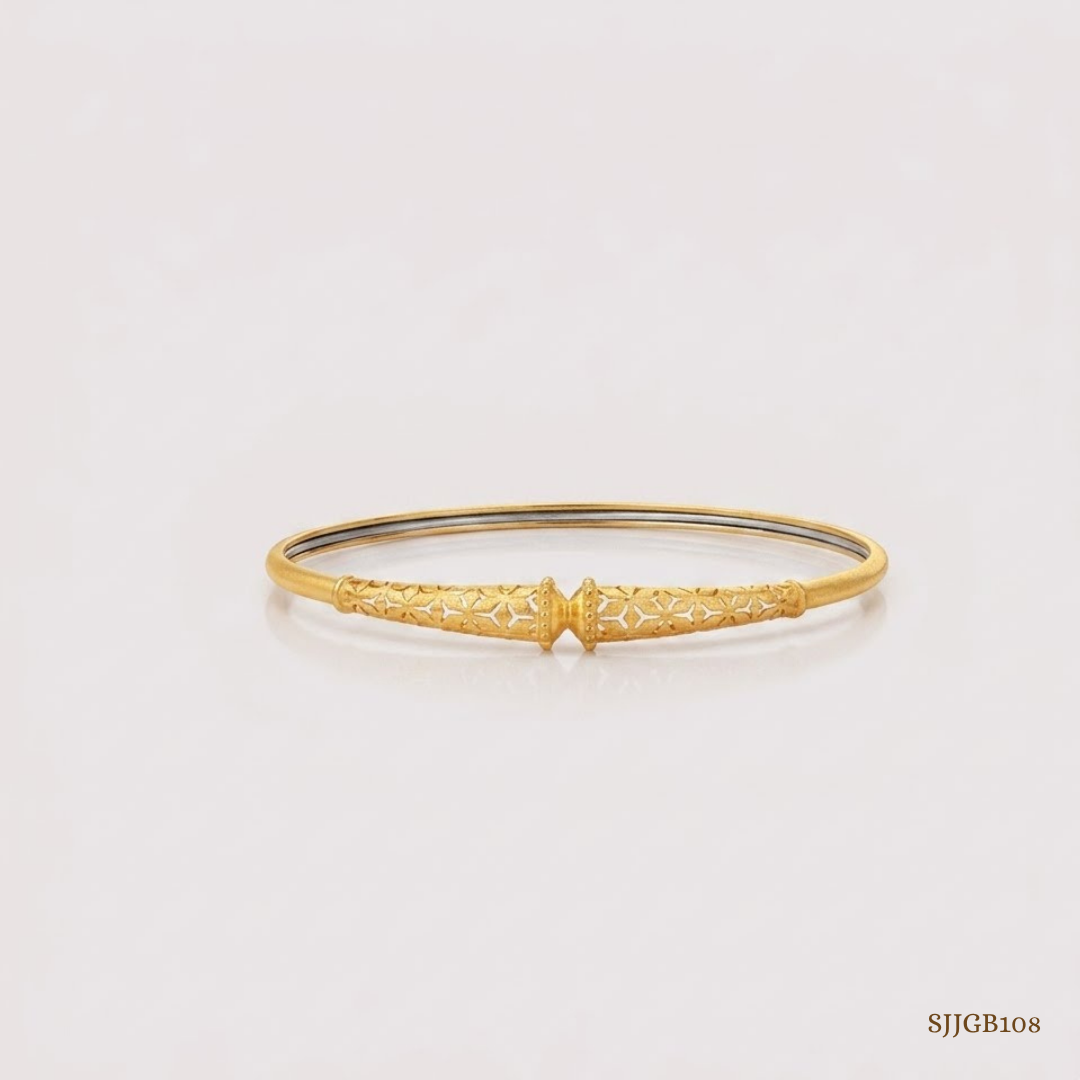 SJJGB108 | Lattice Crest Designer Gold Bangle with Artistic Openwork Pattern