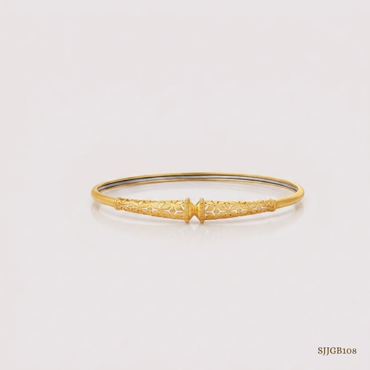 SJJGB108 | Lattice Crest Designer Gold Bangle with Artistic Openwork Pattern