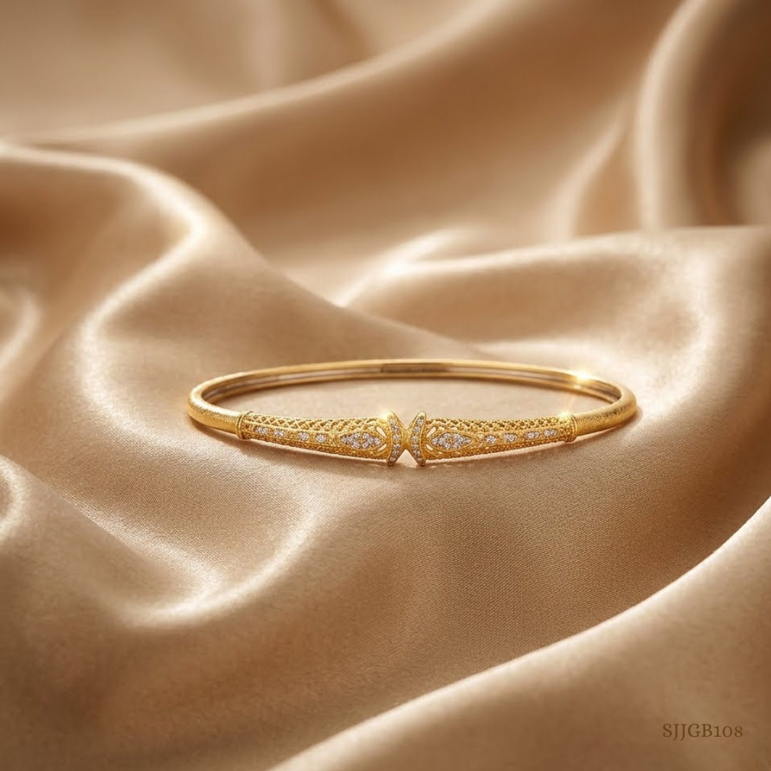 SJJGB108 | Lattice Crest Designer Gold Bangle with Artistic Openwork Pattern