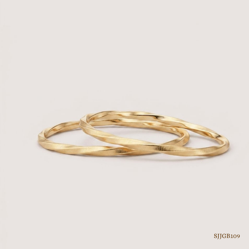SJJGB109 | Twined Grace Twisted Gold Bangle with Elegant Contemporary Style