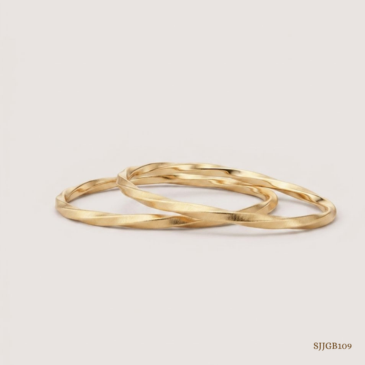 SJJGB109 | Twined Grace Twisted Gold Bangle with Elegant Contemporary Style
