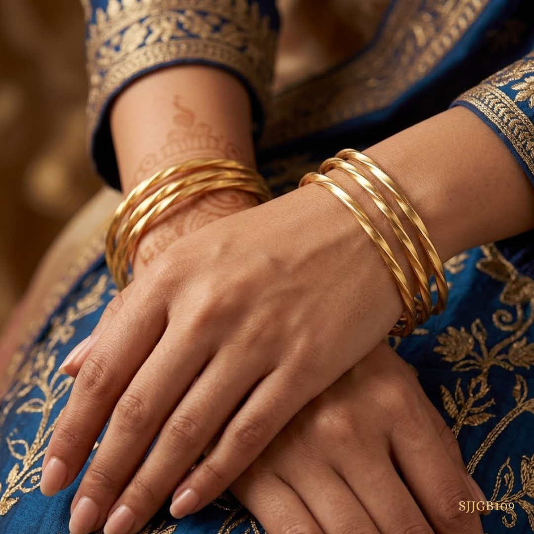 SJJGB109 | Twined Grace Twisted Gold Bangle with Elegant Contemporary Style