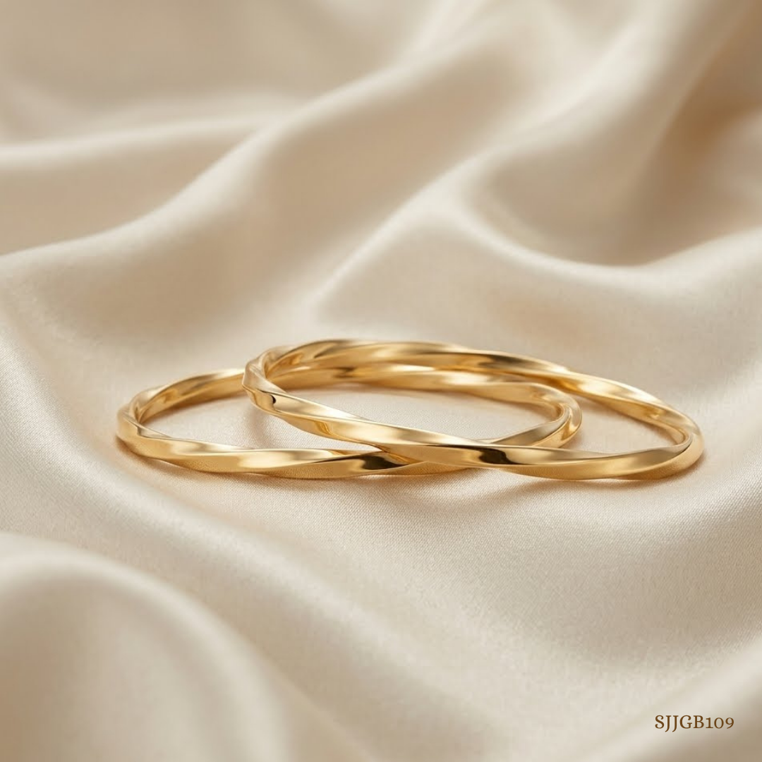 SJJGB109 | Twined Grace Twisted Gold Bangle with Elegant Contemporary Style
