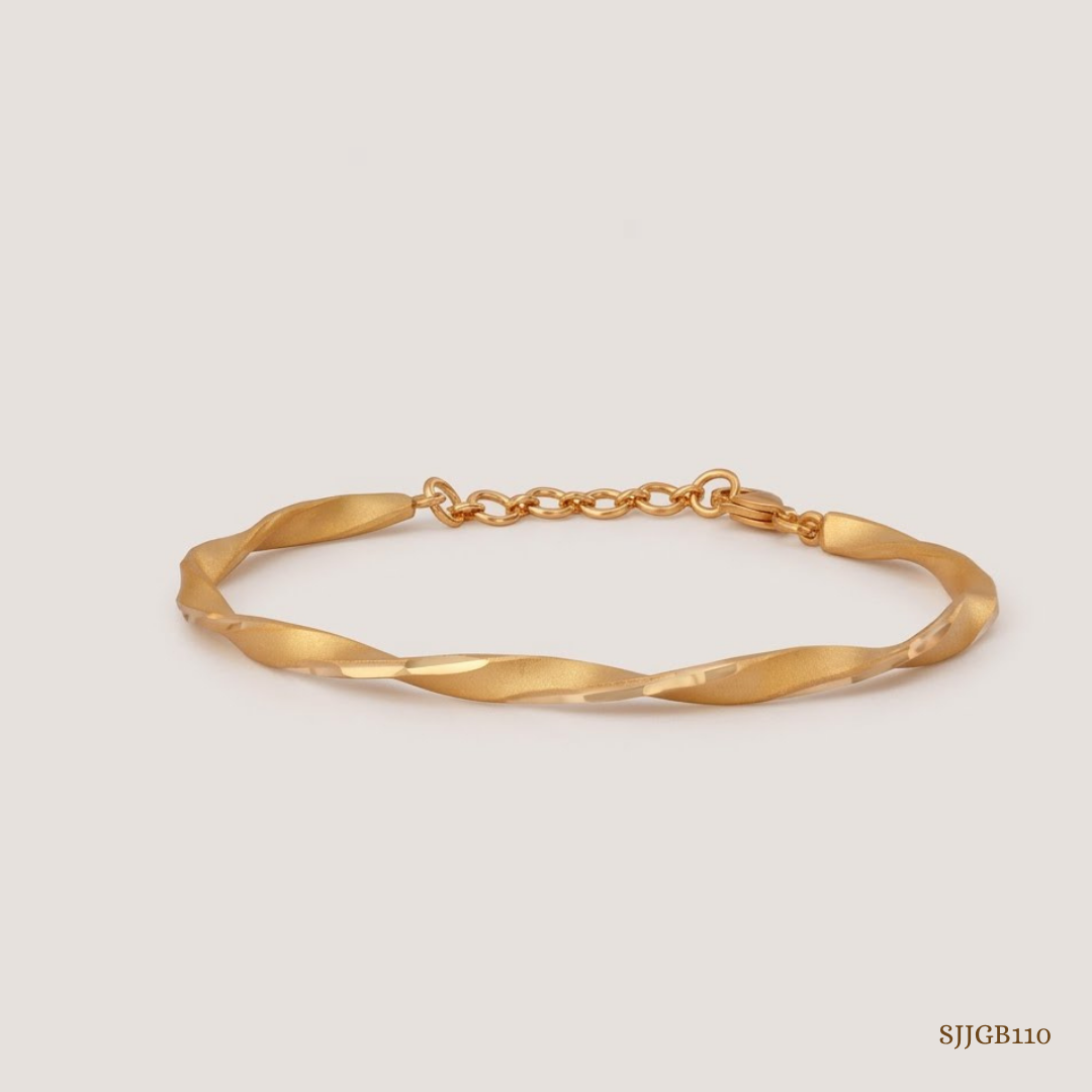 SJJGB110 | Gleam Wave Textured Gold Bangle with Modern Luxury Finish