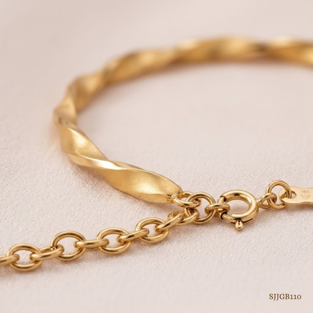 SJJGB110 | Gleam Wave Textured Gold Bangle with Modern Luxury Finish