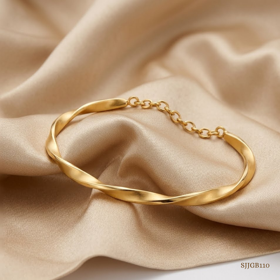 SJJGB110 | Gleam Wave Textured Gold Bangle with Modern Luxury Finish