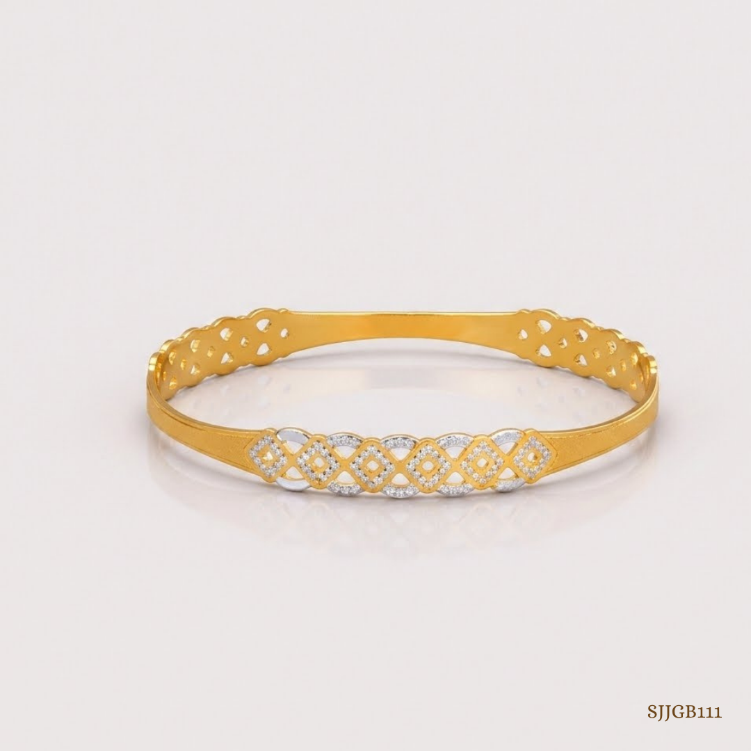 SJJGB111 | Interwoven Grace Designer Gold Bangle with Artistic Detailing