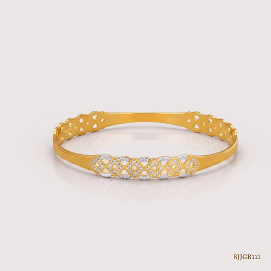 SJJGB111 | Interwoven Grace Designer Gold Bangle with Artistic Detailing