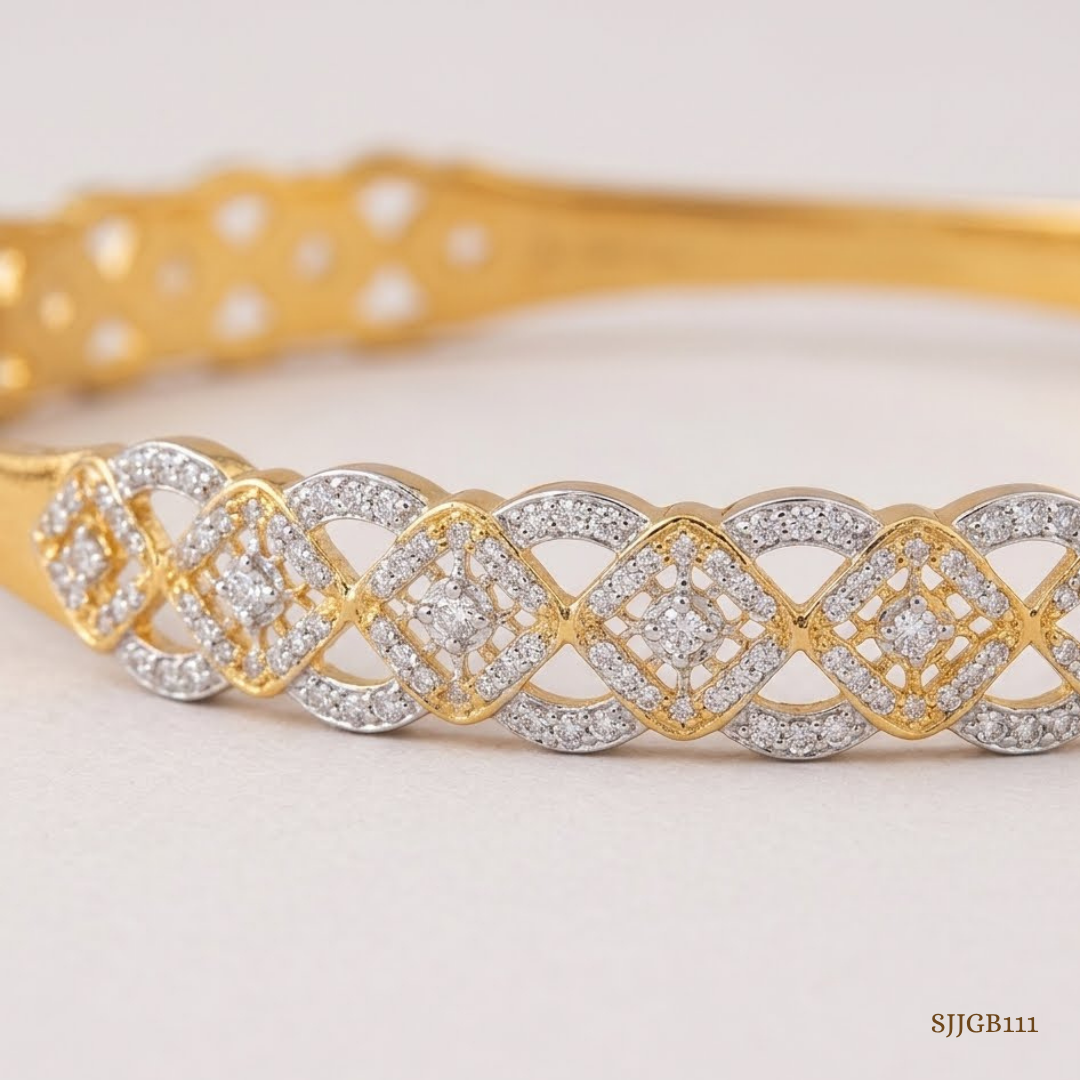 SJJGB111 | Interwoven Grace Designer Gold Bangle with Artistic Detailing