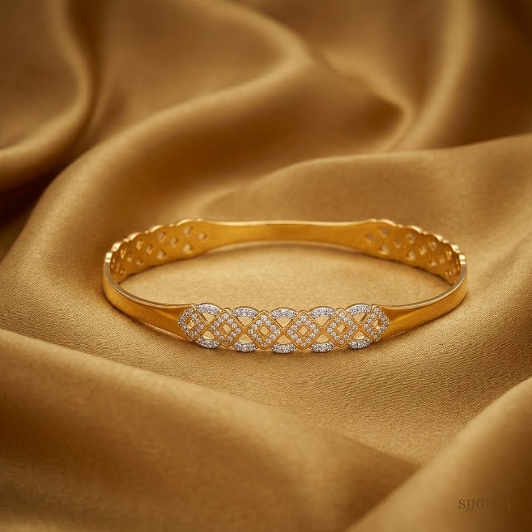 SJJGB111 | Interwoven Grace Designer Gold Bangle with Artistic Detailing