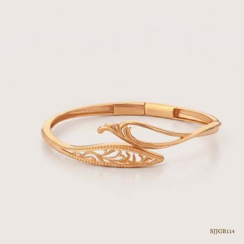 SJJGB114 | Swirl Elegance Designer Gold Bangle with Fluid Artistic Design