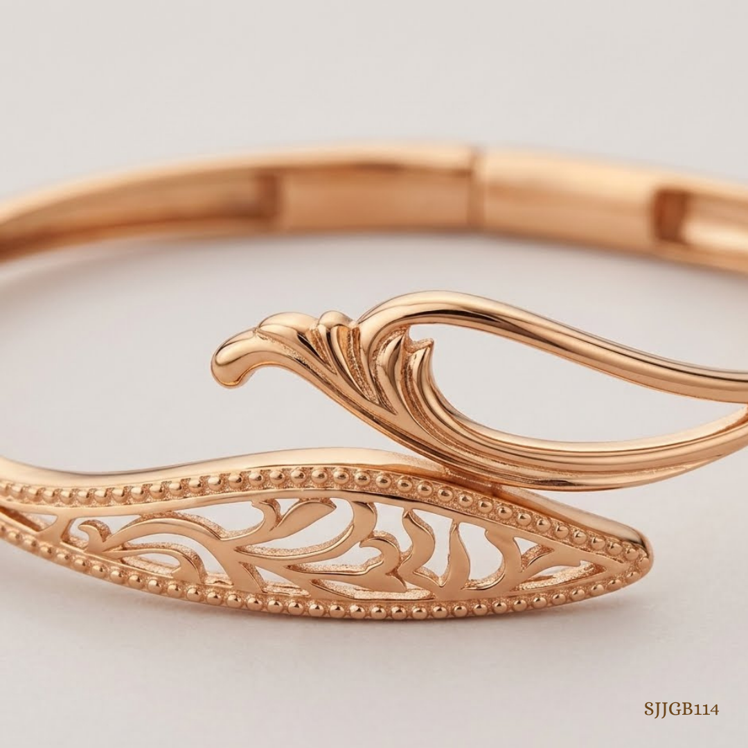 SJJGB114 | Swirl Elegance Designer Gold Bangle with Fluid Artistic Design