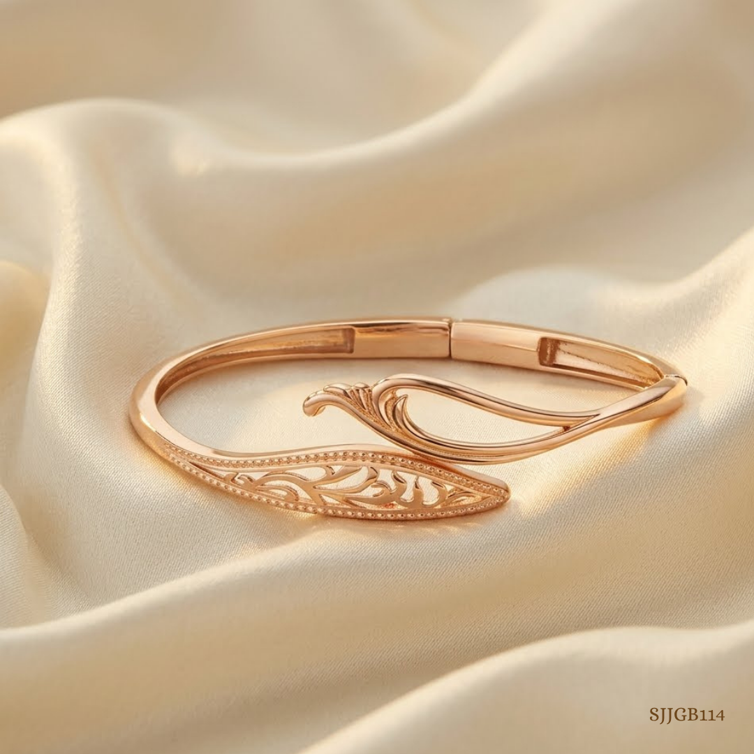 SJJGB114 | Swirl Elegance Designer Gold Bangle with Fluid Artistic Design