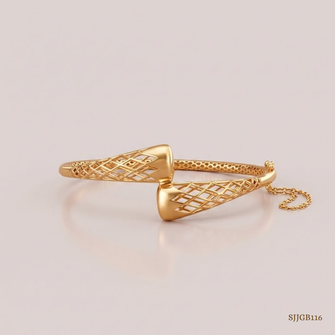 SJJGB116 | Mesh Mirage Luxury Gold Bangle with Intricate Textured Pattern