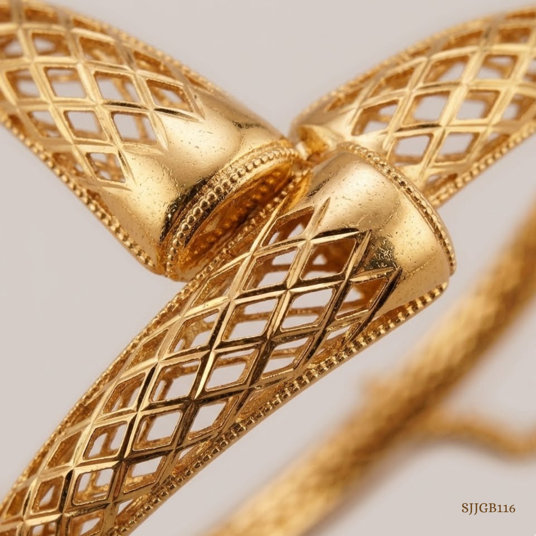 SJJGB116 | Mesh Mirage Luxury Gold Bangle with Intricate Textured Pattern