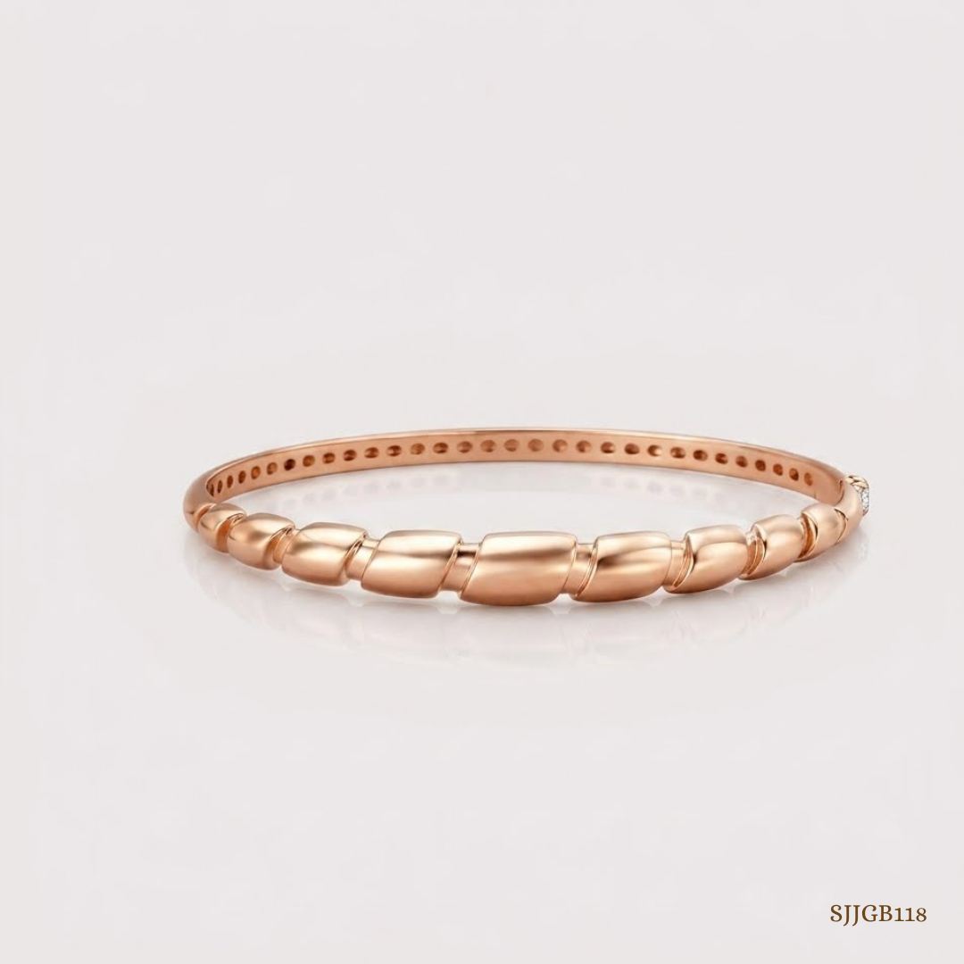 SJJGB118 | Chic Fluidity Rose Gold Bangle with Contemporary Curved Design
