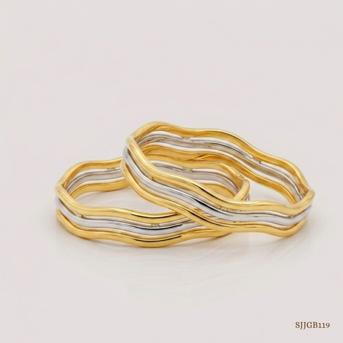 SJJGB119 | Debonair Yellow Gold Waved Bangle with Sophisticated Finish