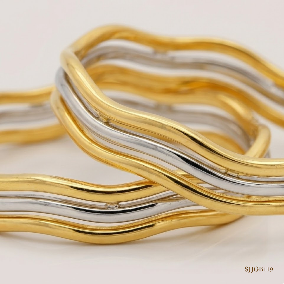 SJJGB119 | Debonair Yellow Gold Waved Bangle with Sophisticated Finish