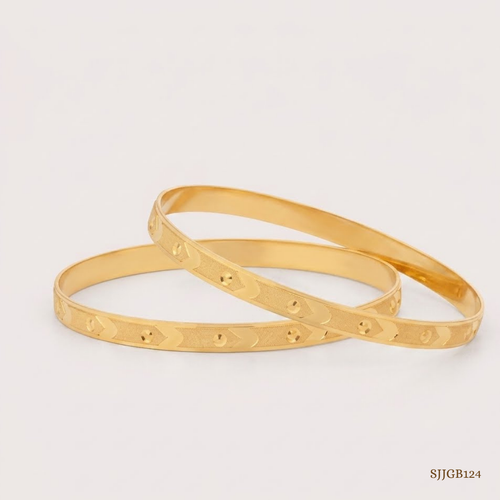 SJJGB124 | Engraved Gold Bangles with Intricate Traditional Detailing