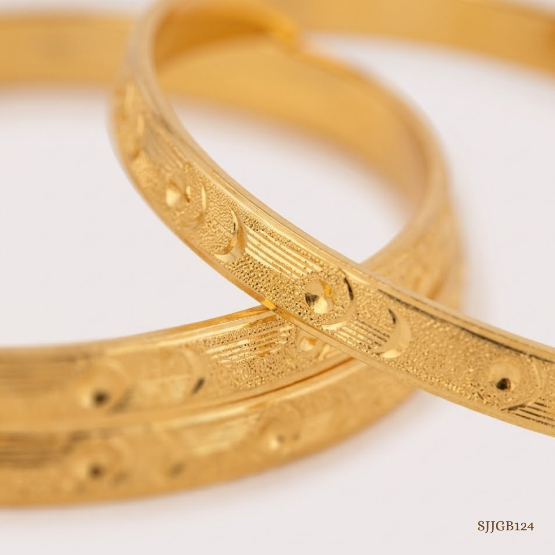 SJJGB124 | Engraved Gold Bangles with Intricate Traditional Detailing