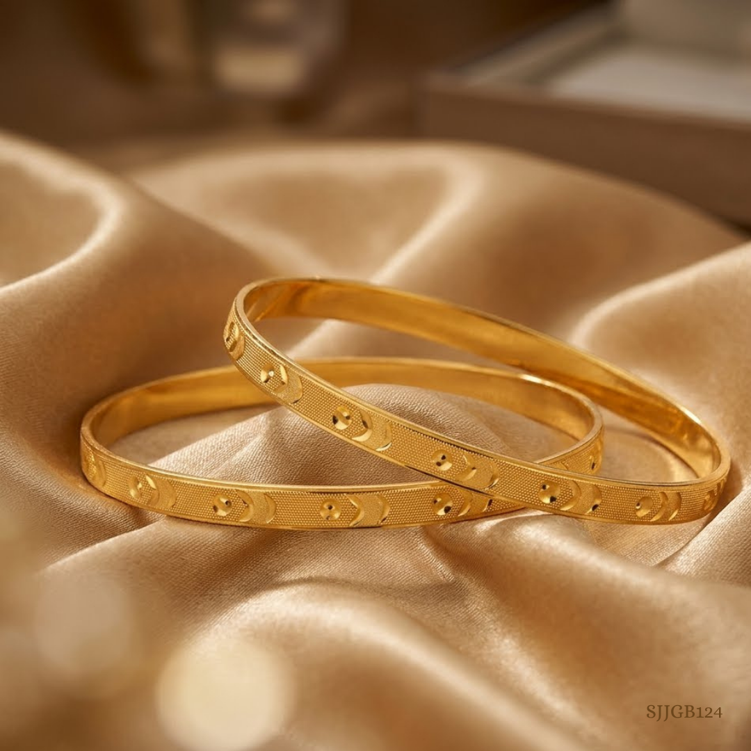 SJJGB124 | Engraved Gold Bangles with Intricate Traditional Detailing