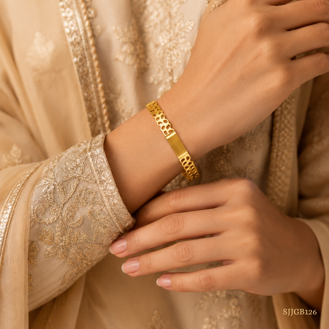 SJJGB126 | Gilded Blossoms Floral Designer Gold Bangle for Women