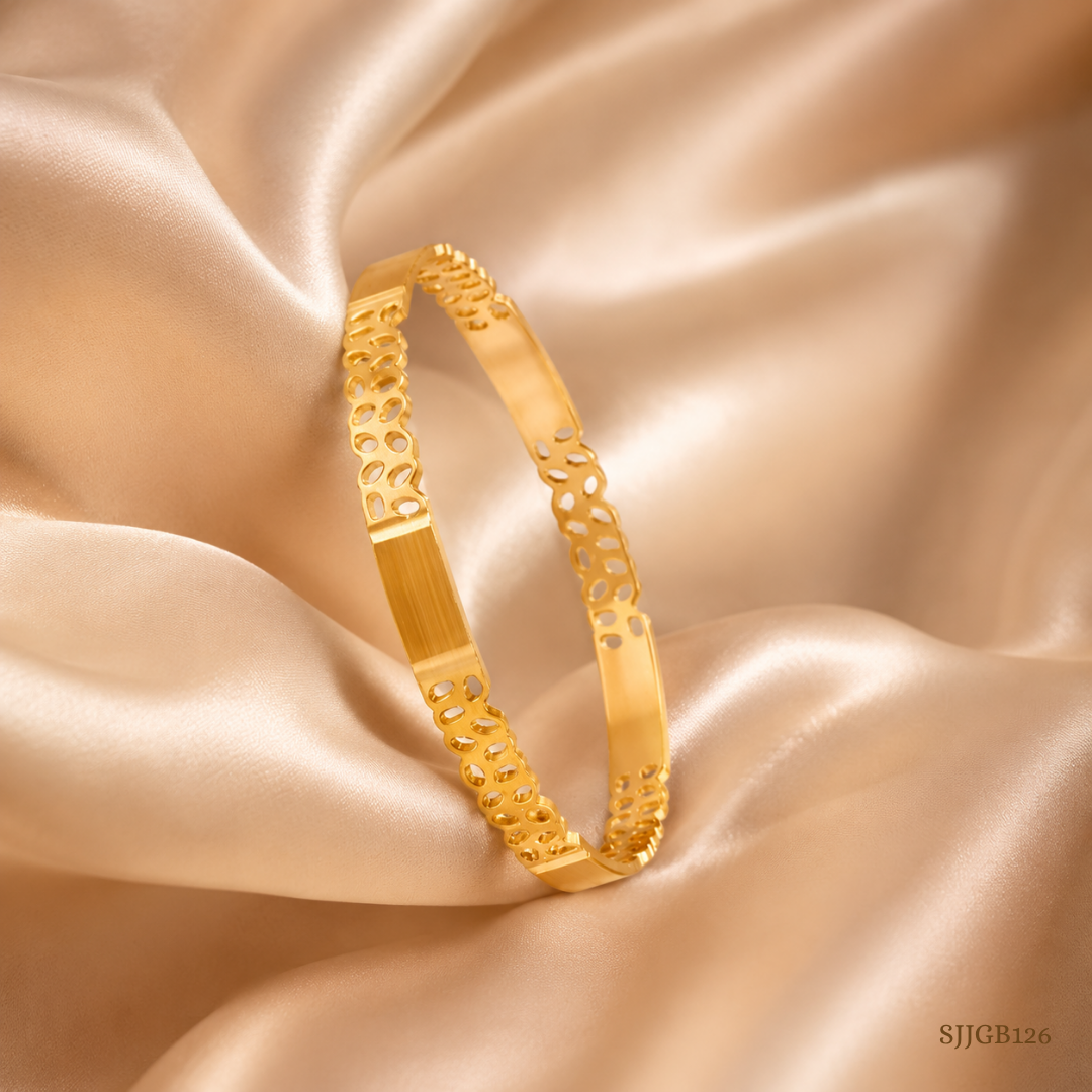 SJJGB126 | Gilded Blossoms Floral Designer Gold Bangle for Women