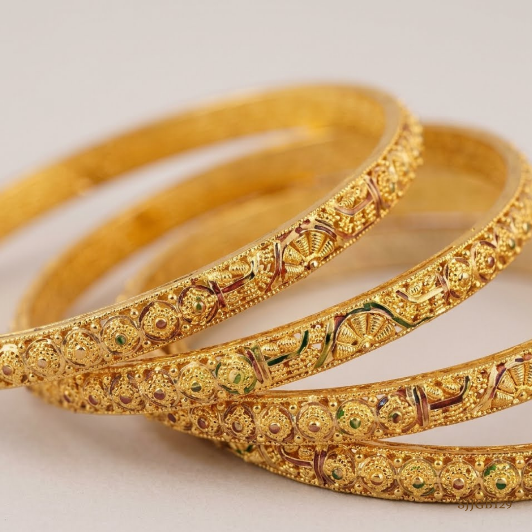 SJJGB129 | Floral Touch Trendy Gold Bangle with Elegant Artistic Detailing