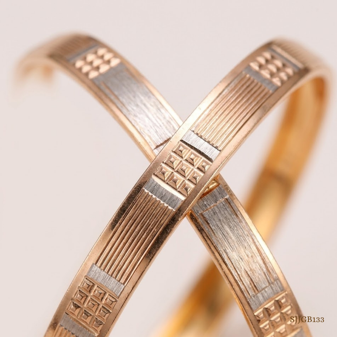 SJJGB133 | Modish Yellow Gold Carved Bangles with Artistic Detailing