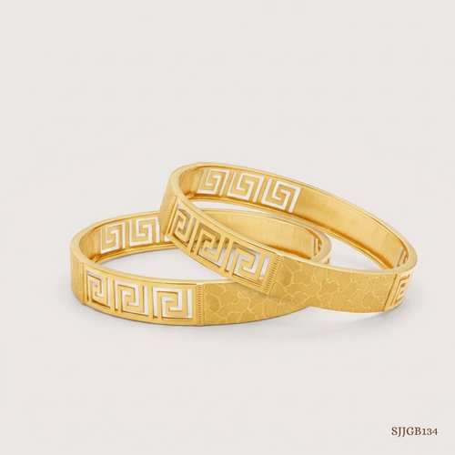 SJJGB134 | Artistic Yellow Gold Carved Bangles with Luxury Craftsmanship