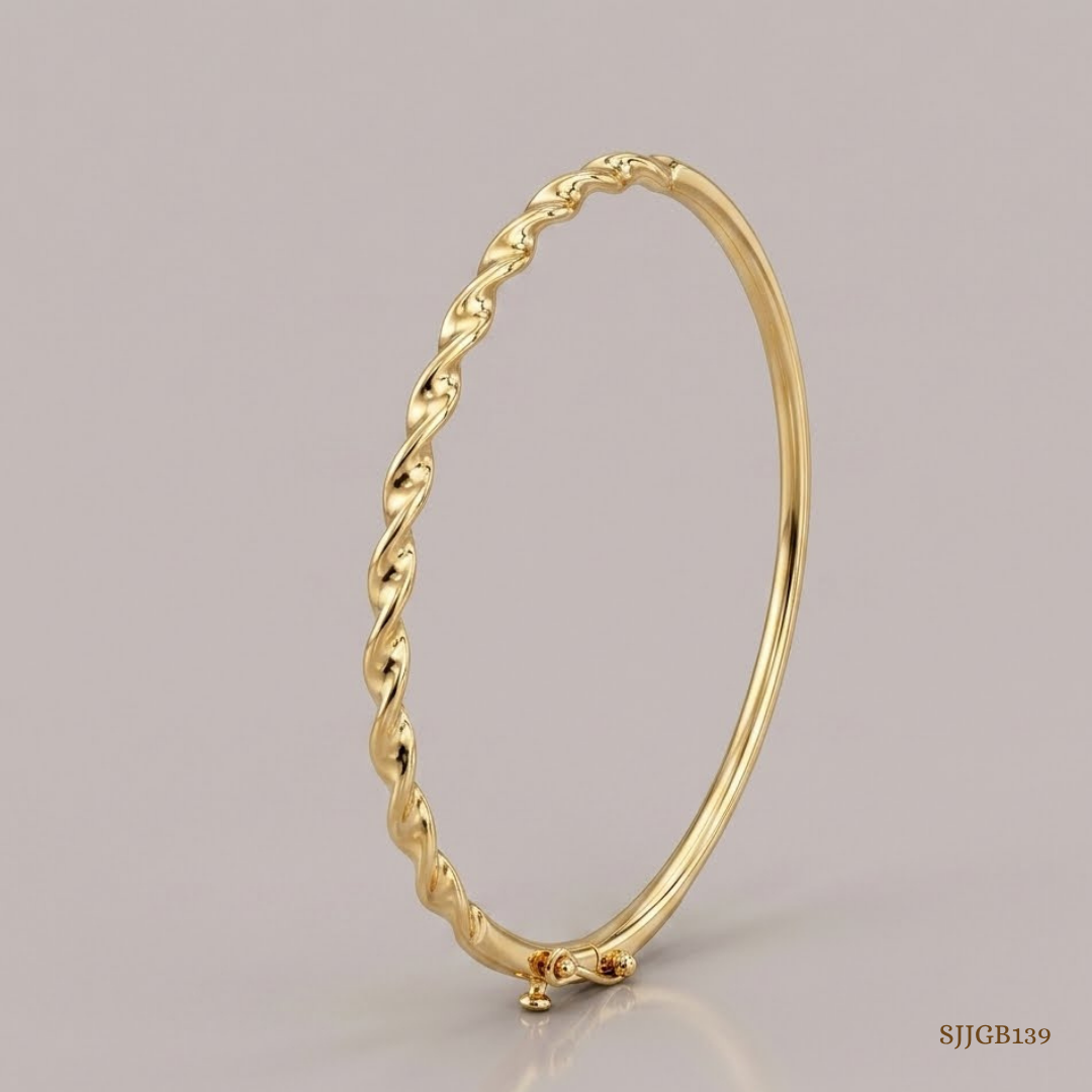 SJJGB139 | Graceful Twisted Gold Bangle with Elegant Contemporary Design