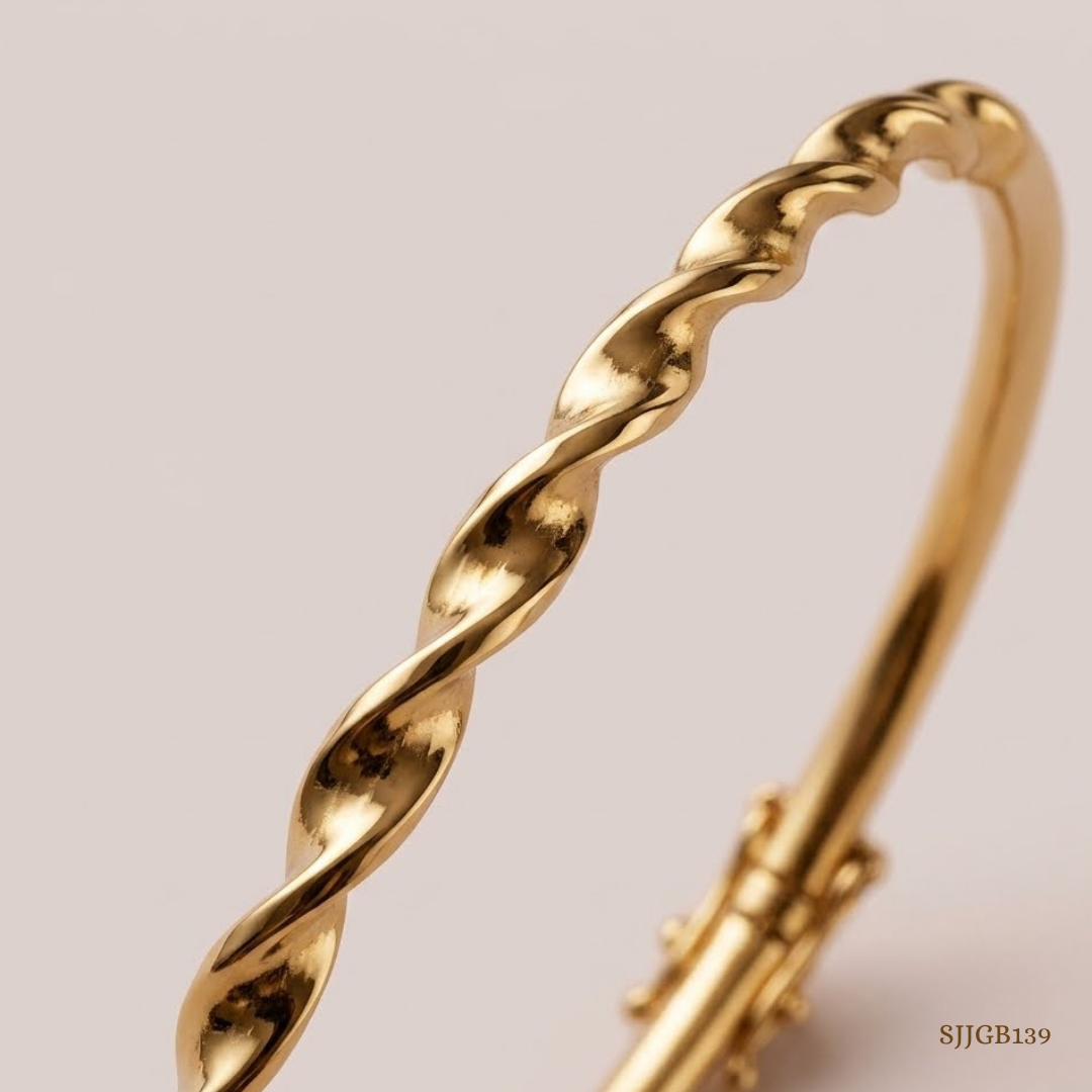 SJJGB139 | Graceful Twisted Gold Bangle with Elegant Contemporary Design