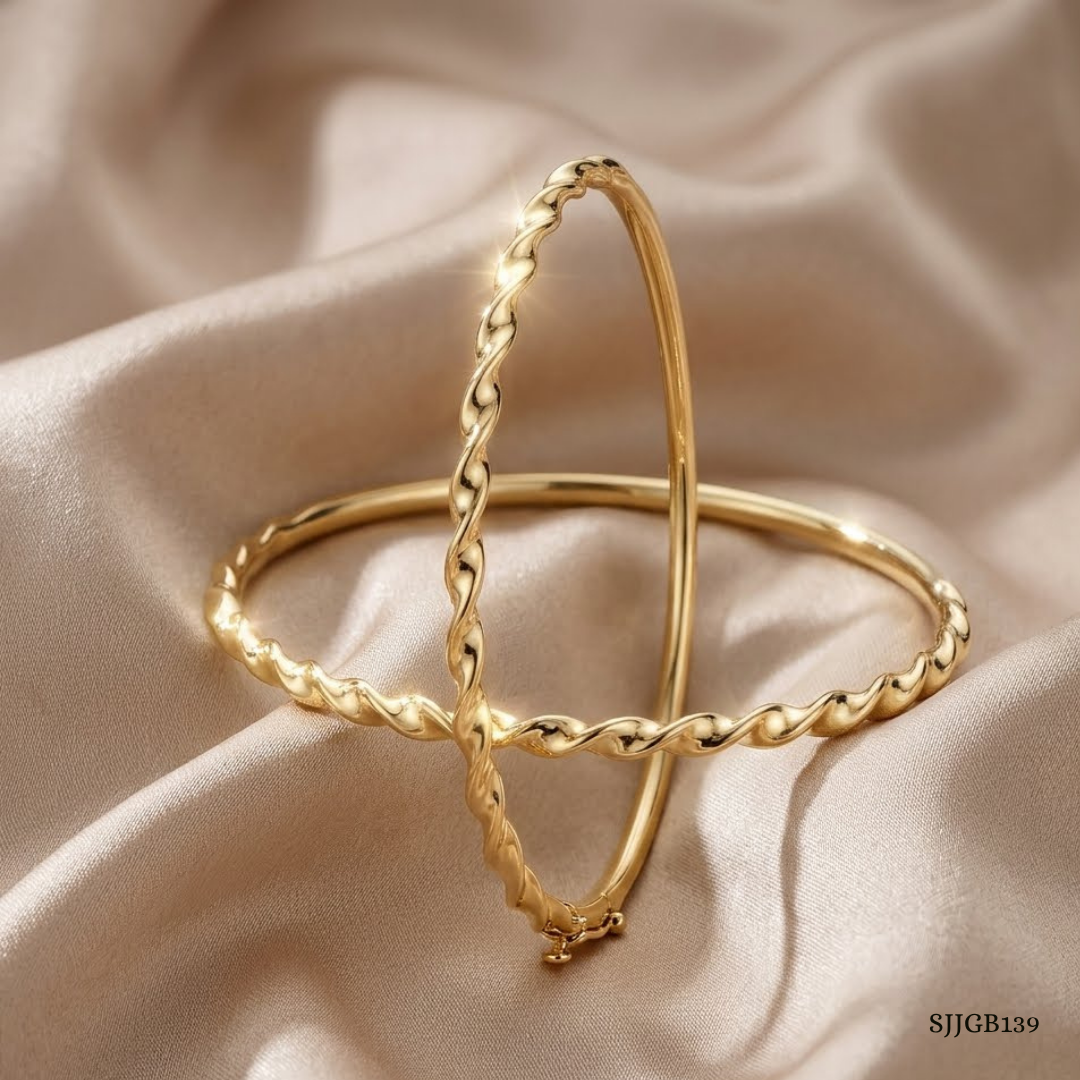 SJJGB139 | Graceful Twisted Gold Bangle with Elegant Contemporary Design