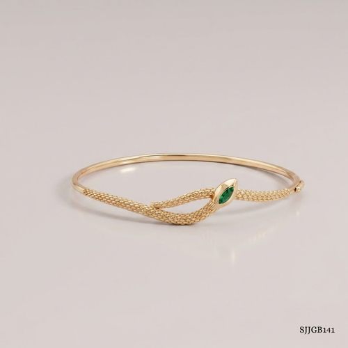 SJJGB141 | Serpentine Grace Gold Bangle with Fluid Curved Elegance