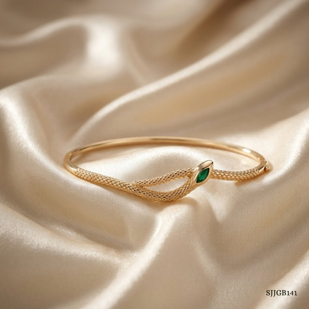 SJJGB141 | Serpentine Grace Gold Bangle with Fluid Curved Elegance